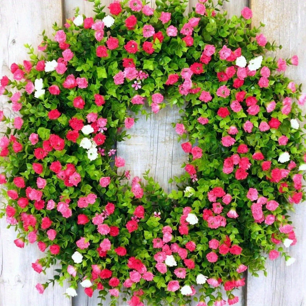 17.7in Farmhouse Colorful Eucalyptus Spring Wreath for Front Door, Cottage Durable and Stable Beautiful Artificial Wreath Hanging Ornament, All Seasons Welcome Sign Festival Party Decoration