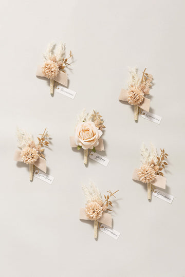 Boutonnieres in White & Beige