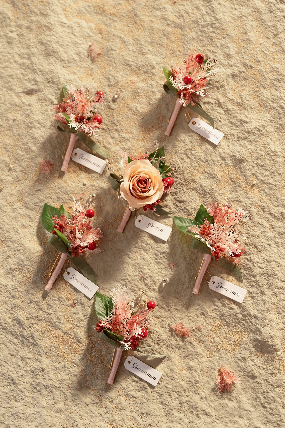 Boutonnieres in Vintage Rose & Blush