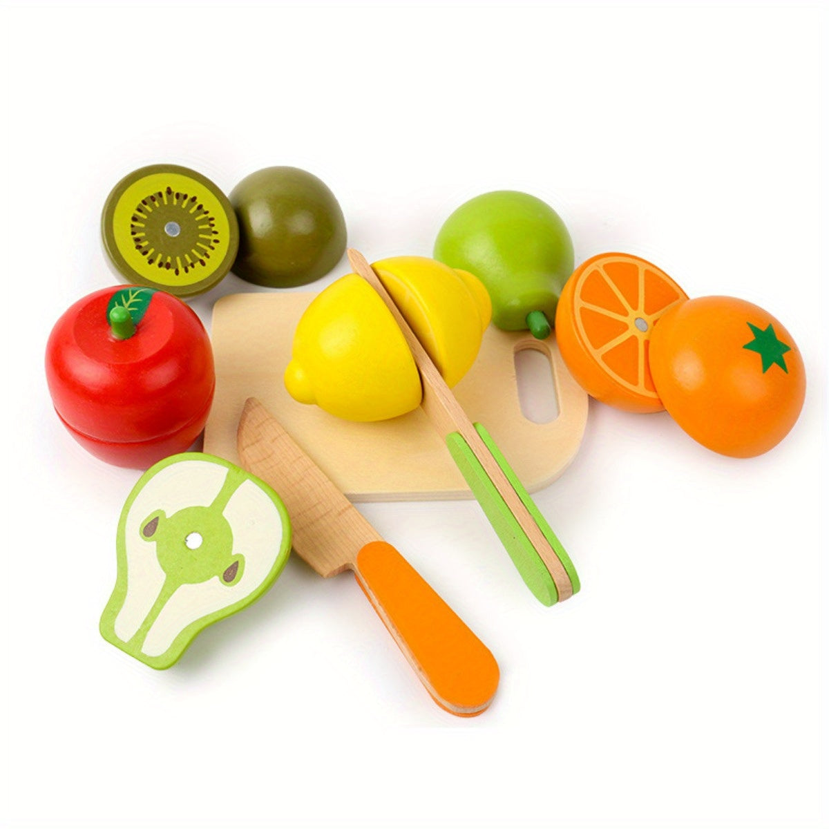 Wooden Play Food Sets for Kids Kitchen Accessories, Realistic Wood Cutting Fruits Toys for Children, Mini Pretend Play Fake Fruit Birthday Gifts for 3 -6 Years Girls Boys