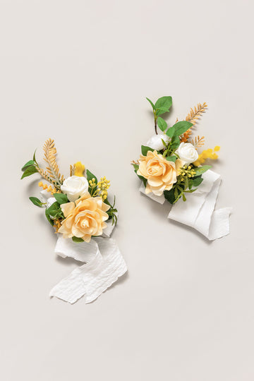 Wrist and Shoulder Corsages in Lemonade Yellow