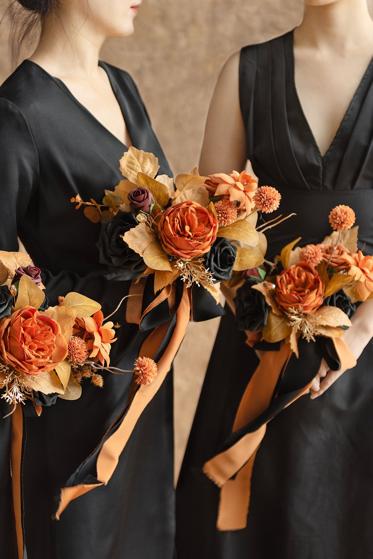 Bridesmaid Posy in Black & Pumpkin Orange | Clearance