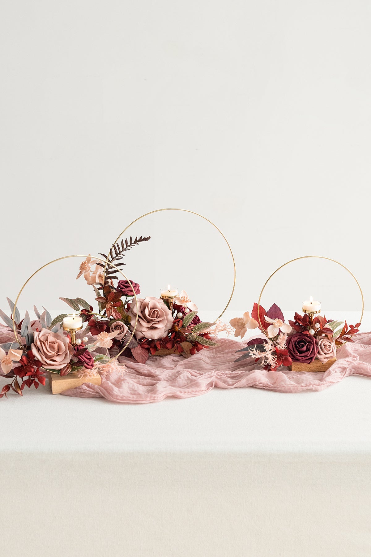 Wreath Hoop Centerpiece Set in Burgundy & Dusty Rose | Clearance