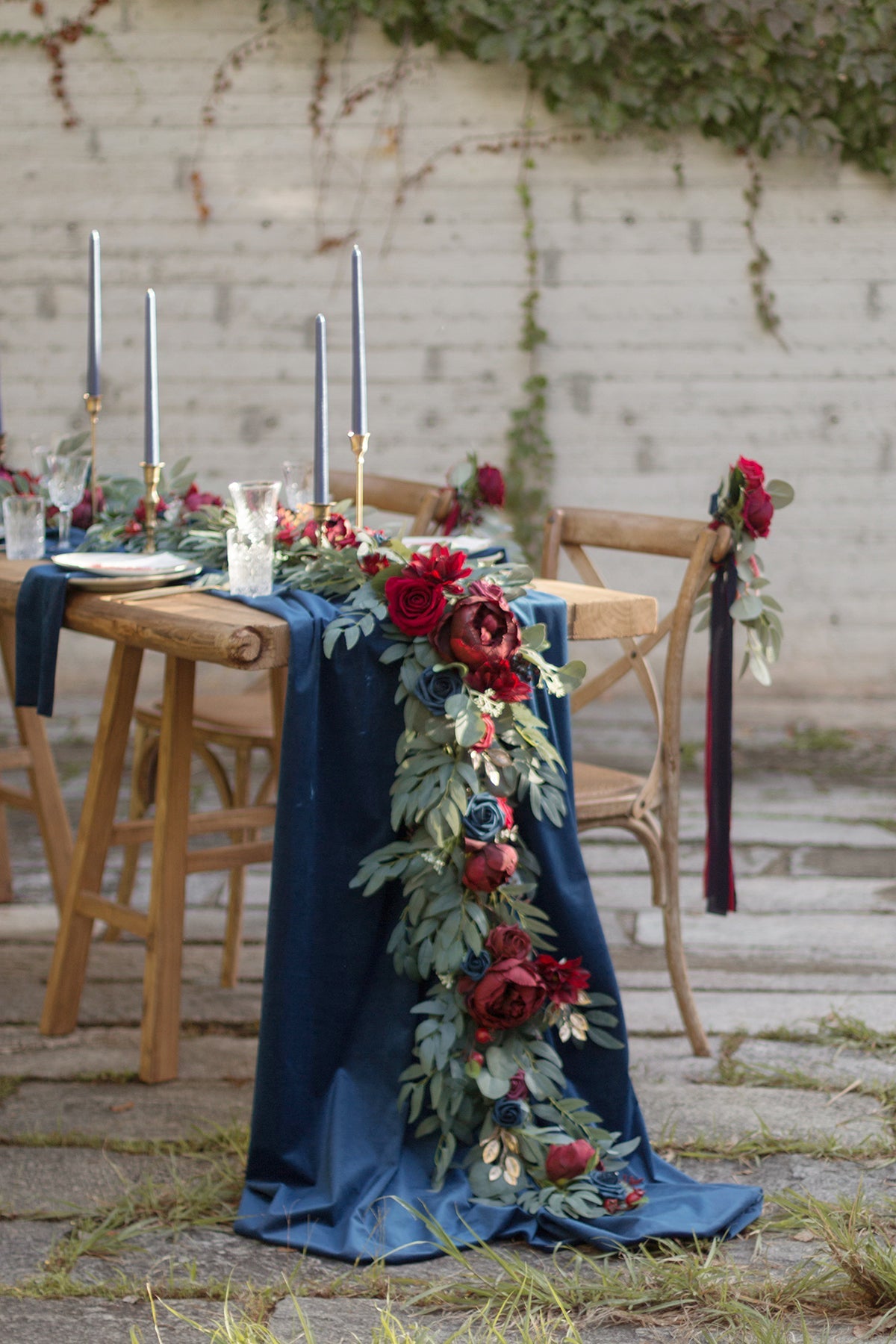 6ft Flower Garland in Burgundy & Navy
