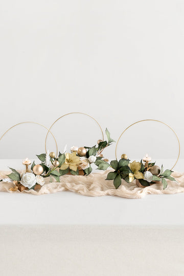 Wreath Hoop Centerpiece Set in Champagne Christmas | Clearance