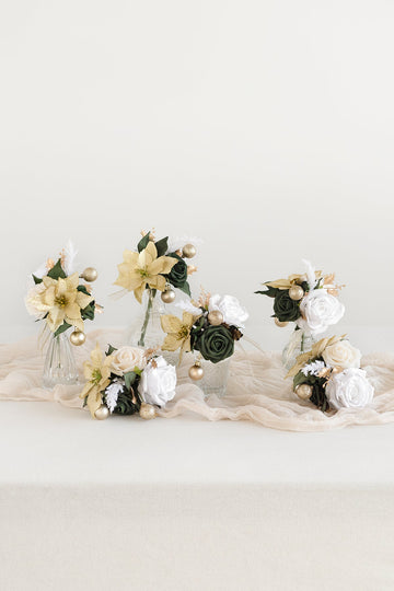 Mini Premade Flower Centerpiece Set in Champagne Christmas | Clearance