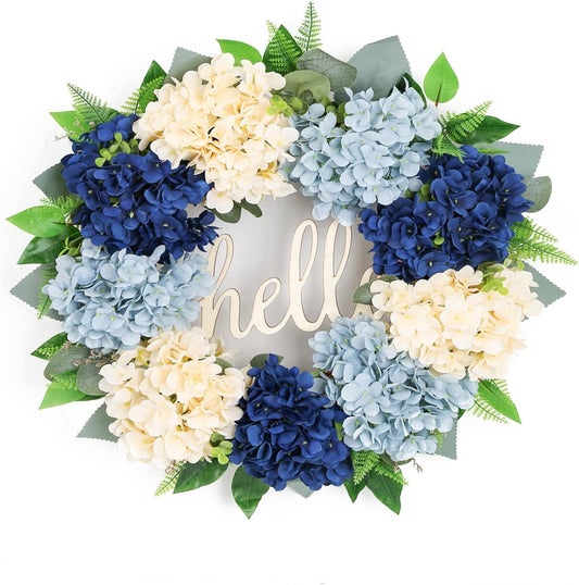 Hydrangea Wreaths for Front Door 18 Inch Dark Red Hydrangea Wreath Hello Silk Hydrangea Summer Wreaths for Front Door