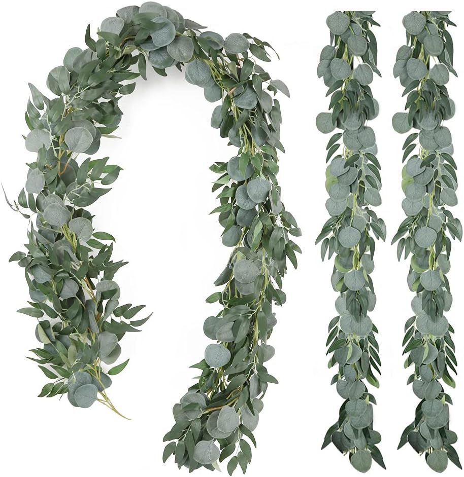 Artificial Eucalyptus Garland with Willow Vines, 2 Packs 6.5ft Spring Greenery Garland