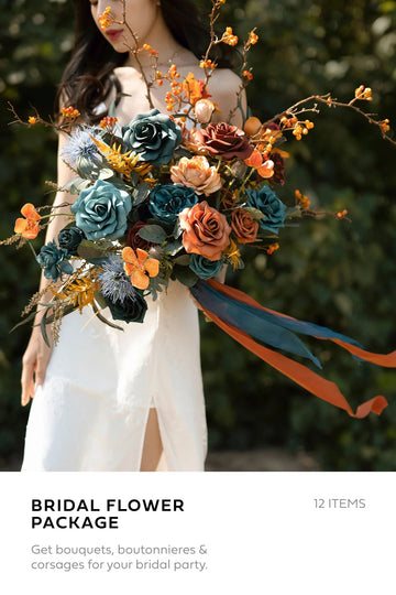 Pre-Arranged Wedding Flower Packages in Dark Teal & Burnt Orange