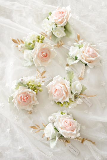 Wrist Corsages in Blush & Cream