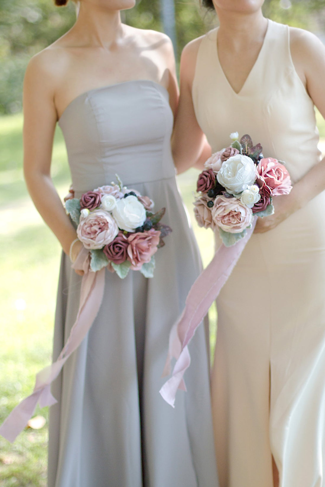 Round Bridesmaid Bouquets in Dusty Rose & Mauve