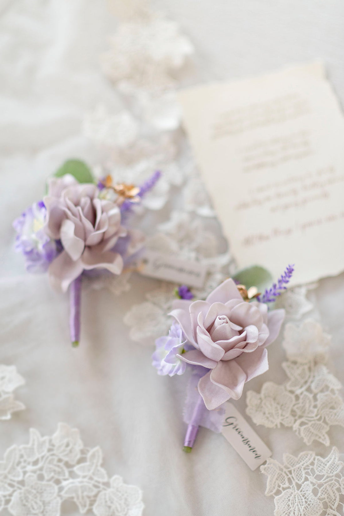 Boutonnieres in Lilac & Gold