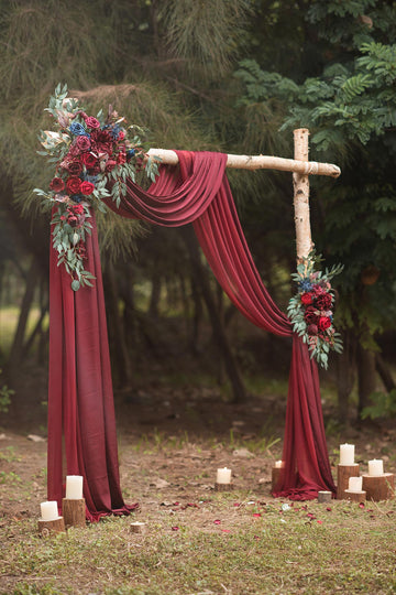 Flower Arch Decor with Drapes in Burgundy & Navy