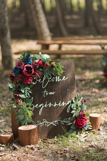 Combo Set Flower Sign Decor in Burgundy & Navy