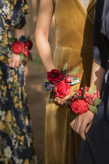 Wrist Corsages in Burgundy & Navy