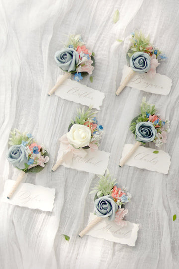 Boutonnieres in Dusty Blue