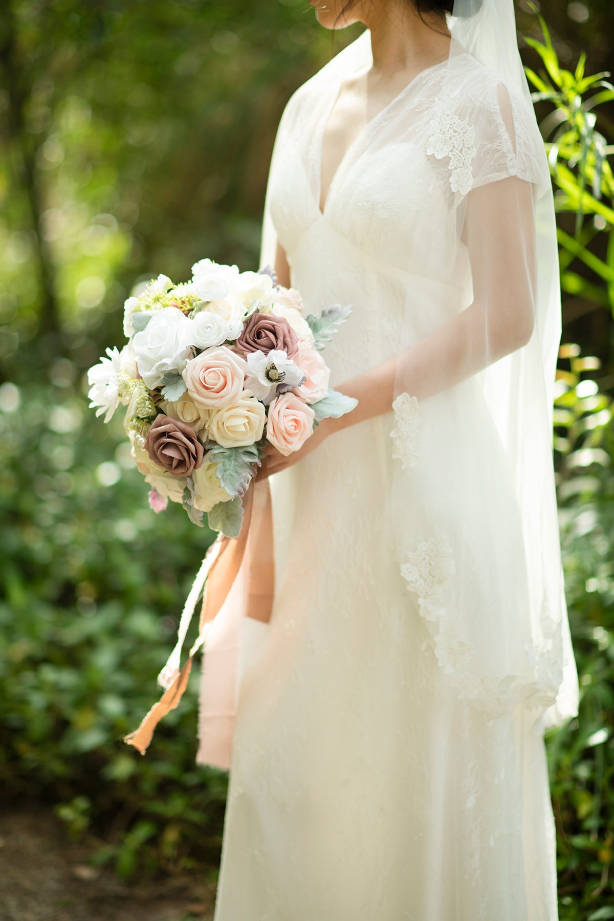 Small Round Bridal Bouquets in Dusty Rose & Cream