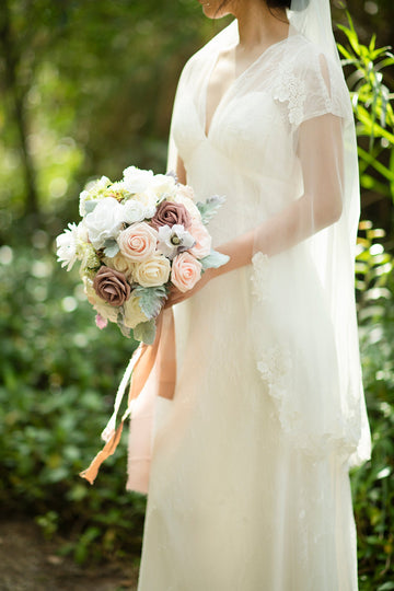 Small Round Bridal Bouquets in Dusty Rose & Cream