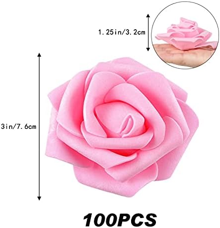 200pcs 3-Inch Pink Artificial Foam Rose Flower Head