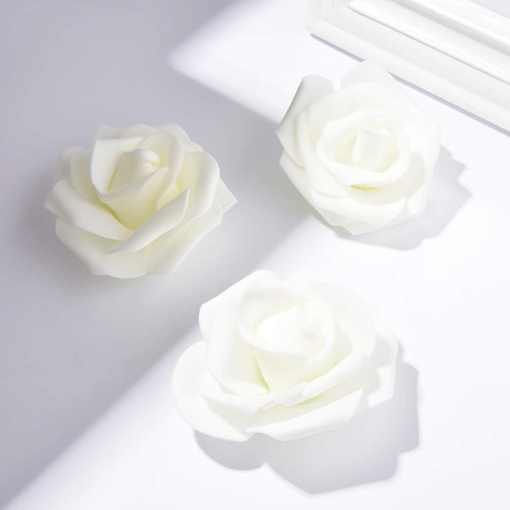 100 Pcs Real Looking Ivory White Foam Fake Roses