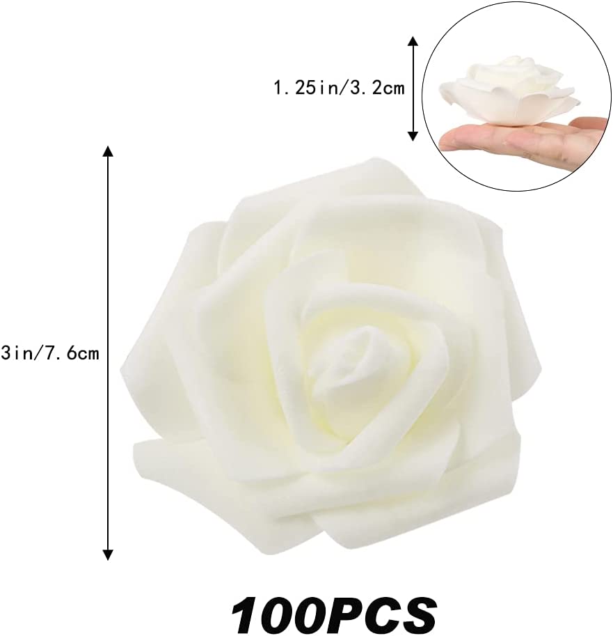 100 Pcs Real Looking Ivory White Foam Fake Roses