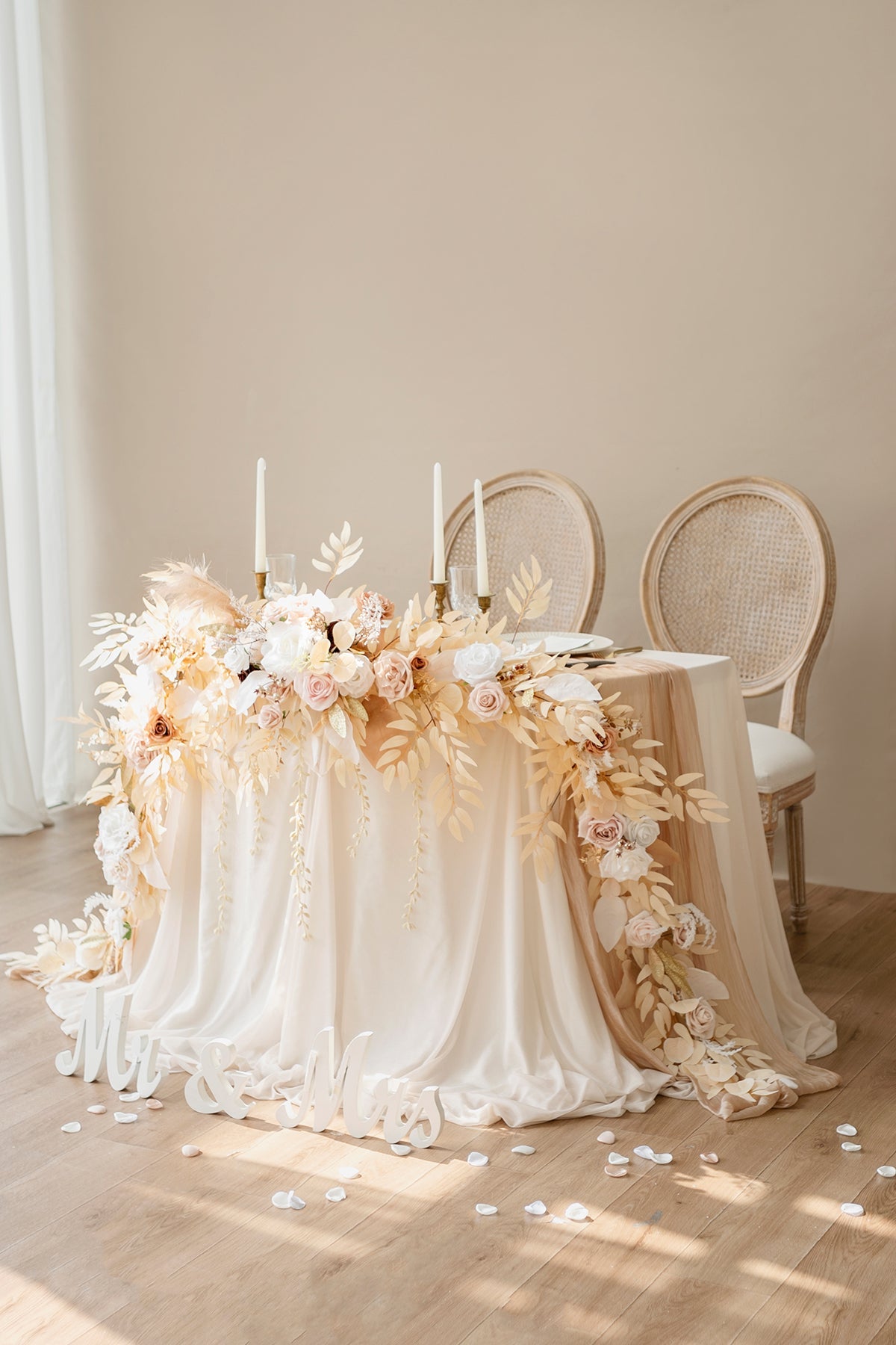 9ft Head Table Flower Garland in White & Beige