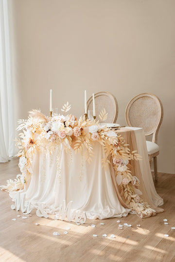 9ft Head Table Flower Garland in White & Beige