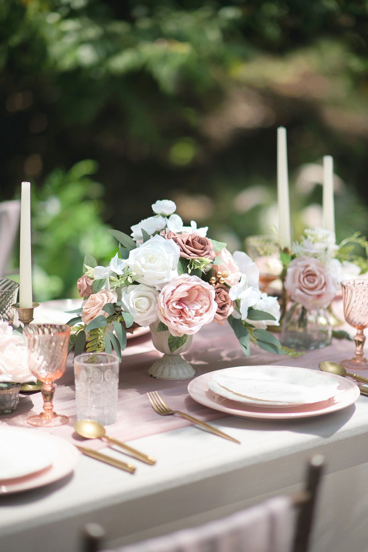 Large Floral Centerpiece Set in Dusty Rose & Cream