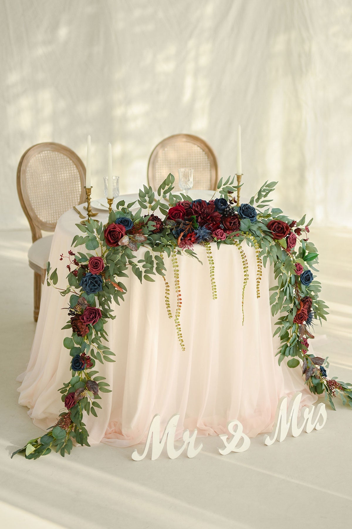 9ft Head Table Flower Garland in Burgundy & Navy