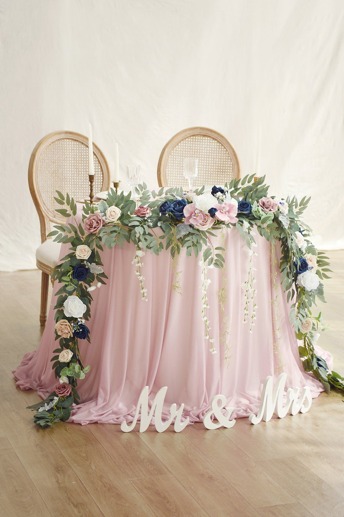 9ft Head Table Flower Garland in Dusty Rose & Navy