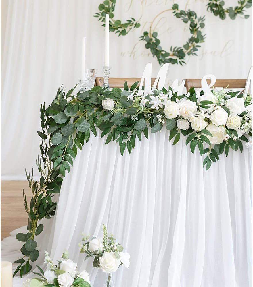 Artificial Eucalyptus Garland with Willow Vines, 2 Packs 6.5ft Spring Greenery Garland