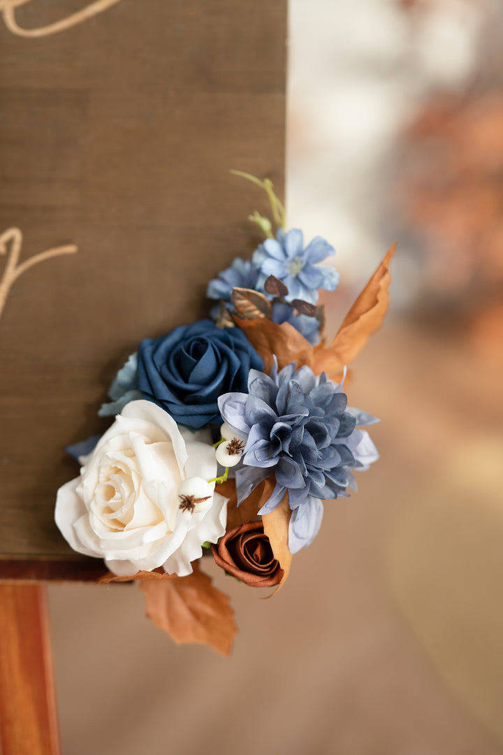 Combo Set Flower Sign Decor in Russet Orange & Denim Blue