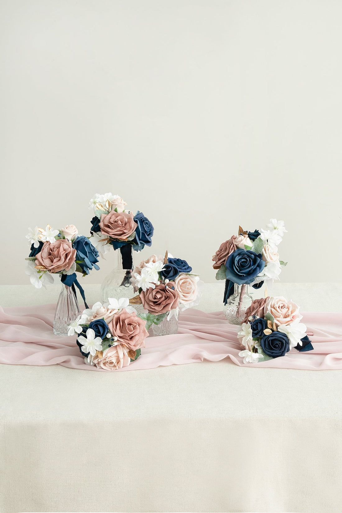 Mini Premade Flower Centerpiece Set in Dusty Rose & Navy