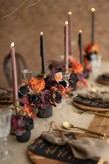 Assorted Floral Centerpiece Set in Black & Pumpkin Orange