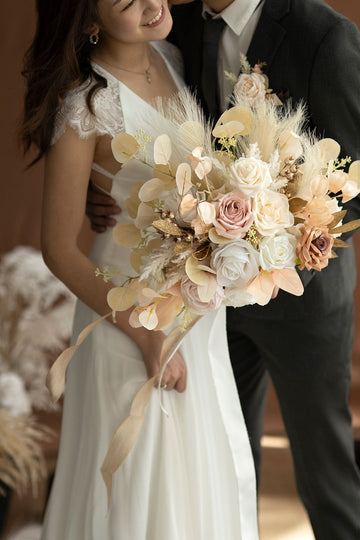 Medium Free-Form Bridal Bouquet in White & Beige