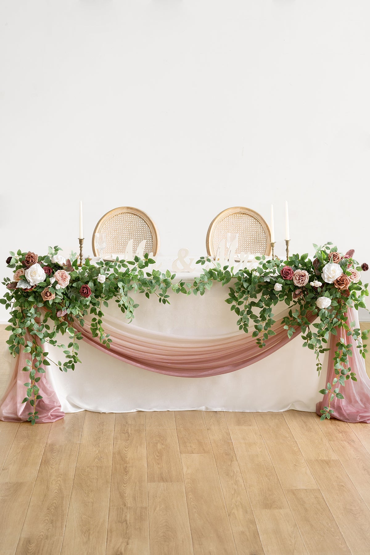 Large Floral Swag Set for Rectangle Head Table in Dusty Rose & Mauve