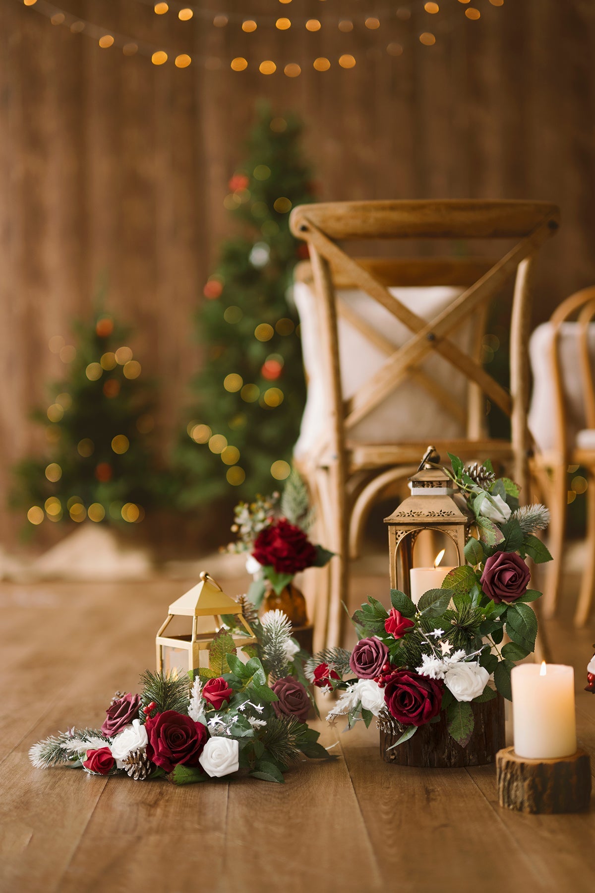 2ft Flower Garlands in Christmas Red & Sparkle