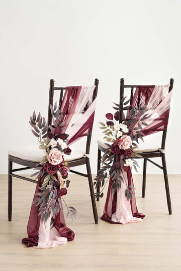 Aisle Chair Decor Set in Burgundy & Dusty Rose