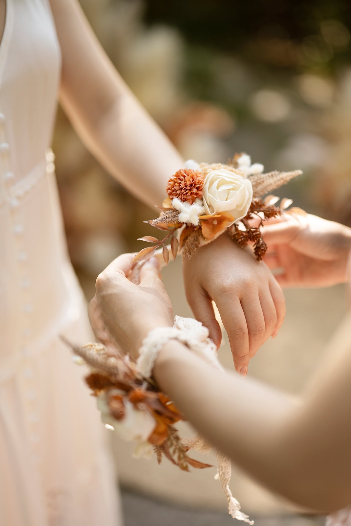 Wrist Corsages in Rust & Sepia