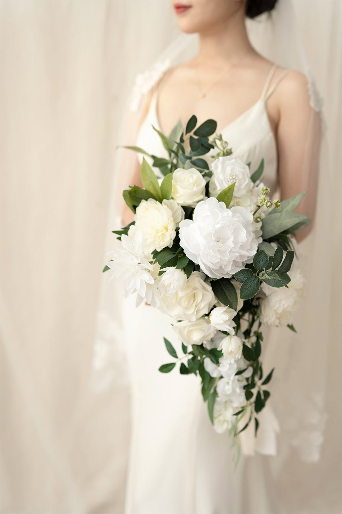 Medium Cascade Bridal Bouquet in Natural White