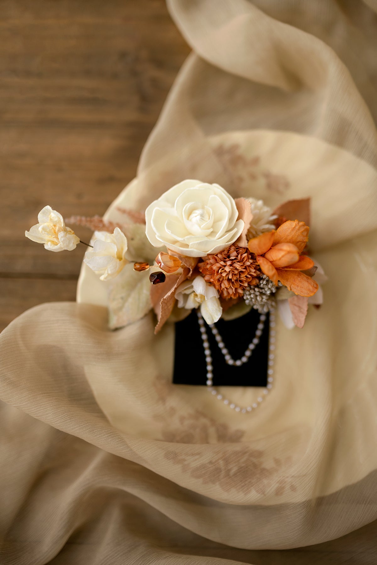 Pocket Square Boutonniere for Groom in Rust & Sepia