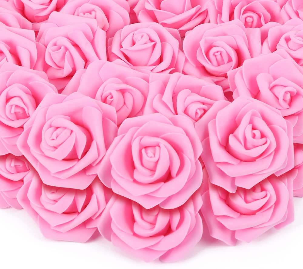 200pcs 3-Inch Pink Artificial Foam Rose Flower Head