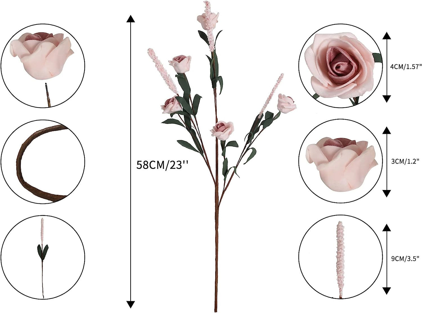 Pink Roses 10 Branches Foam Flowers with Ear of Wheat Faux Pink Flower Stems