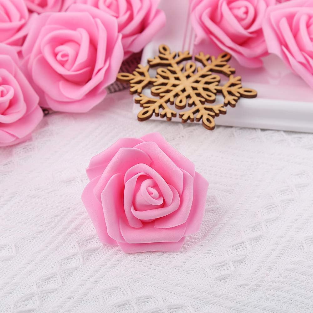 200pcs 3-Inch Pink Artificial Foam Rose Flower Head