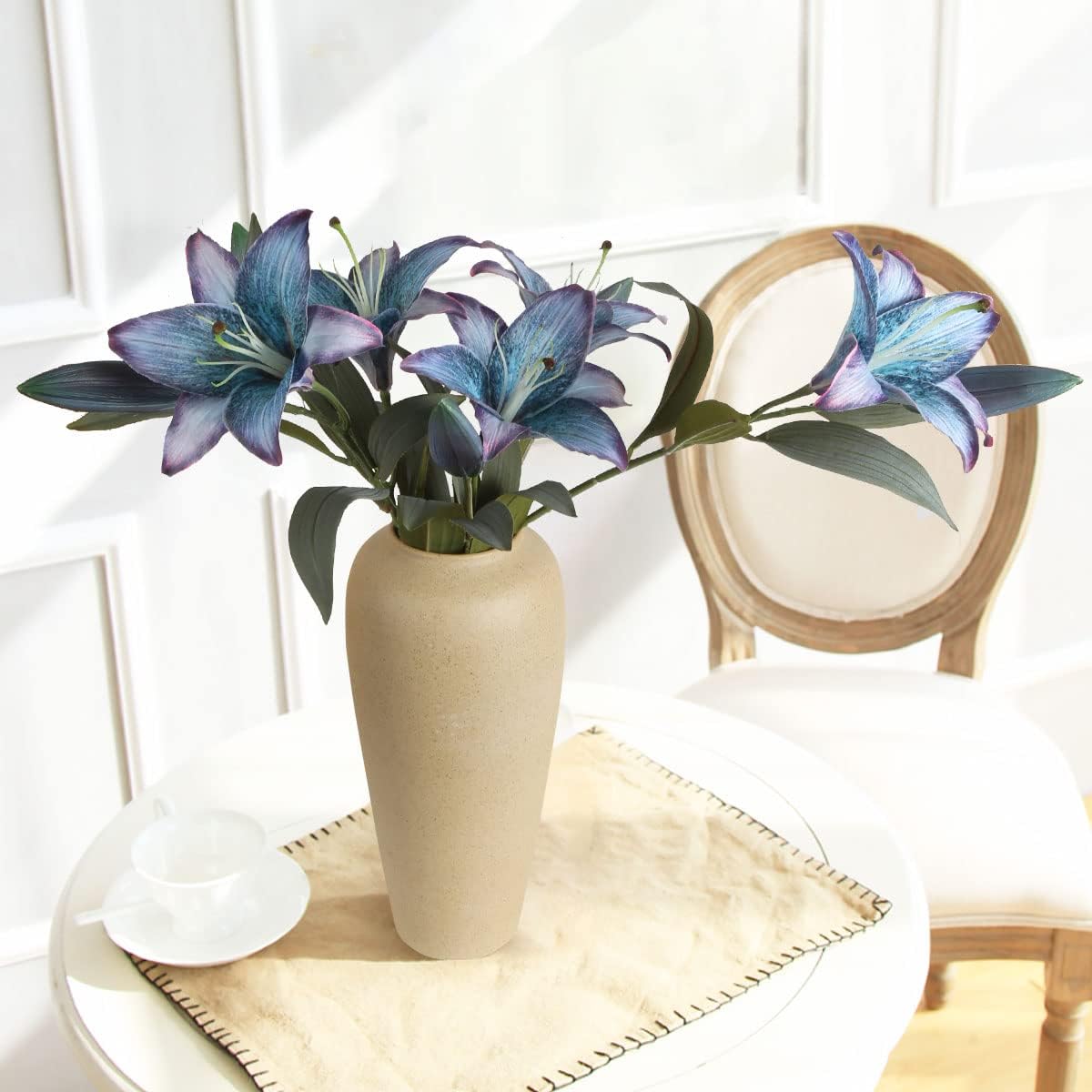 Blue Artificial Lily Flowers 5PCS Vintage Lily Silk Flowers