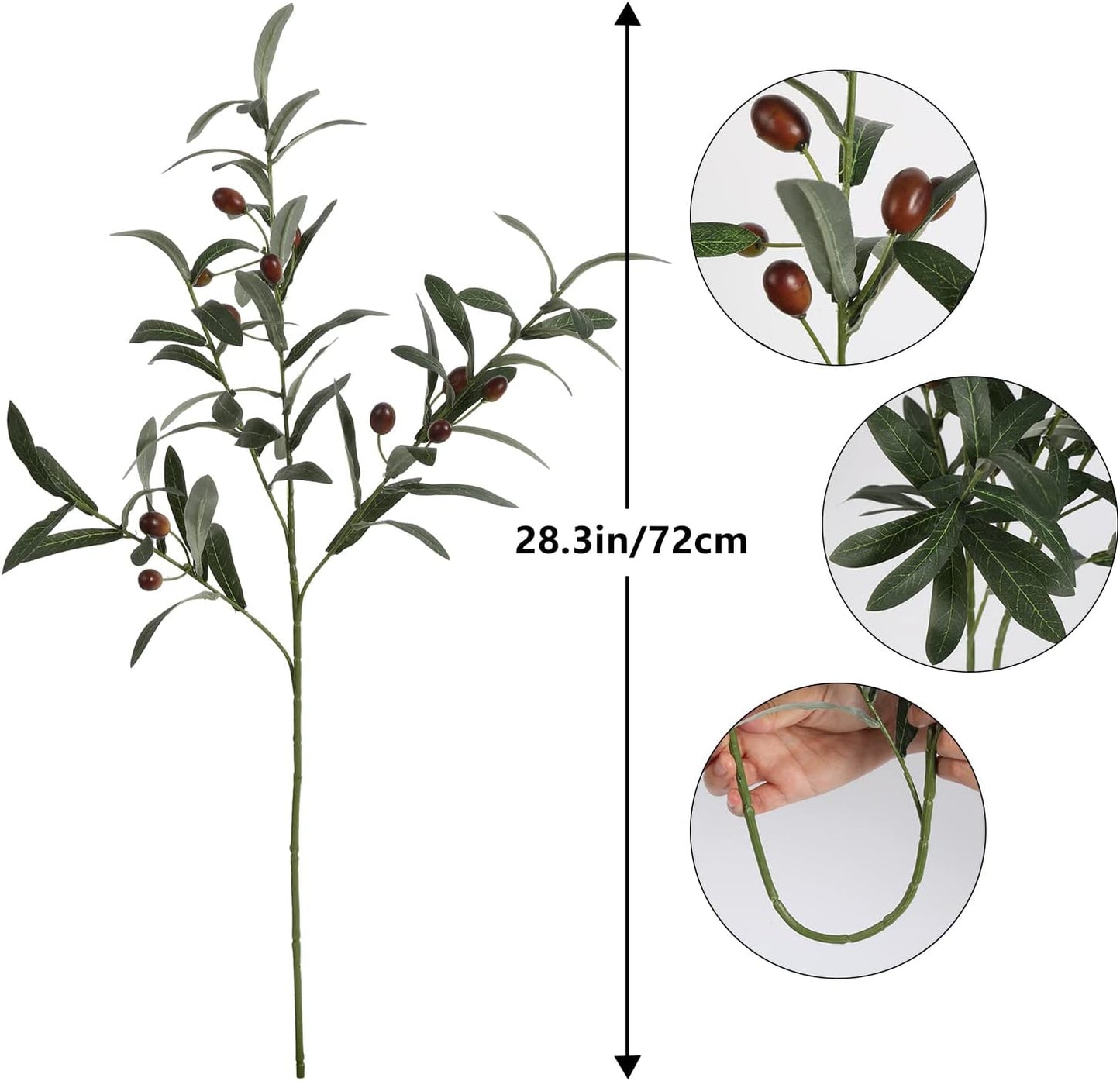 5pcs 30Inch Artificial Olive Branches for Vases Tall, Faux Olive Branches Long Stems with 60 Olives