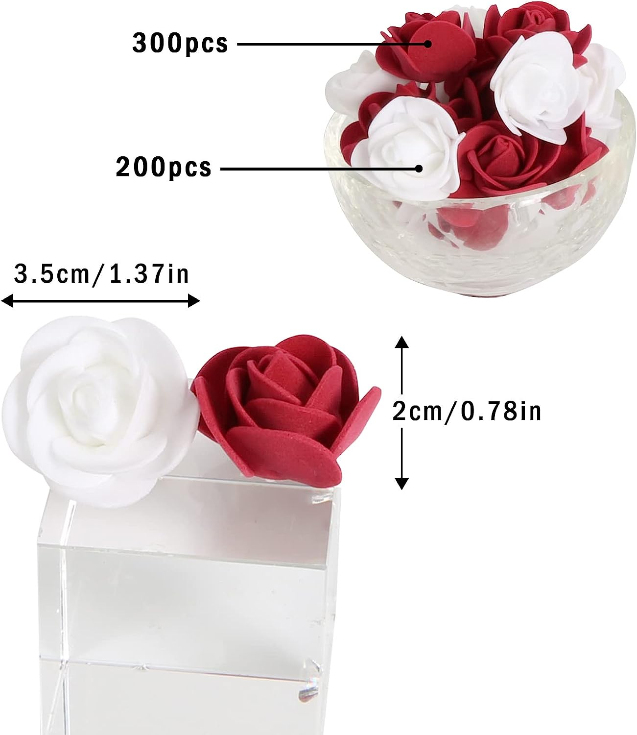 500pcs Mini Roses for Crafts Burgundy Flowers with Small White Roses Foam Flowers Fake Flower Heads