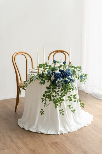 Sweetheart Table Floral Swags in Dusty Blue & Navy