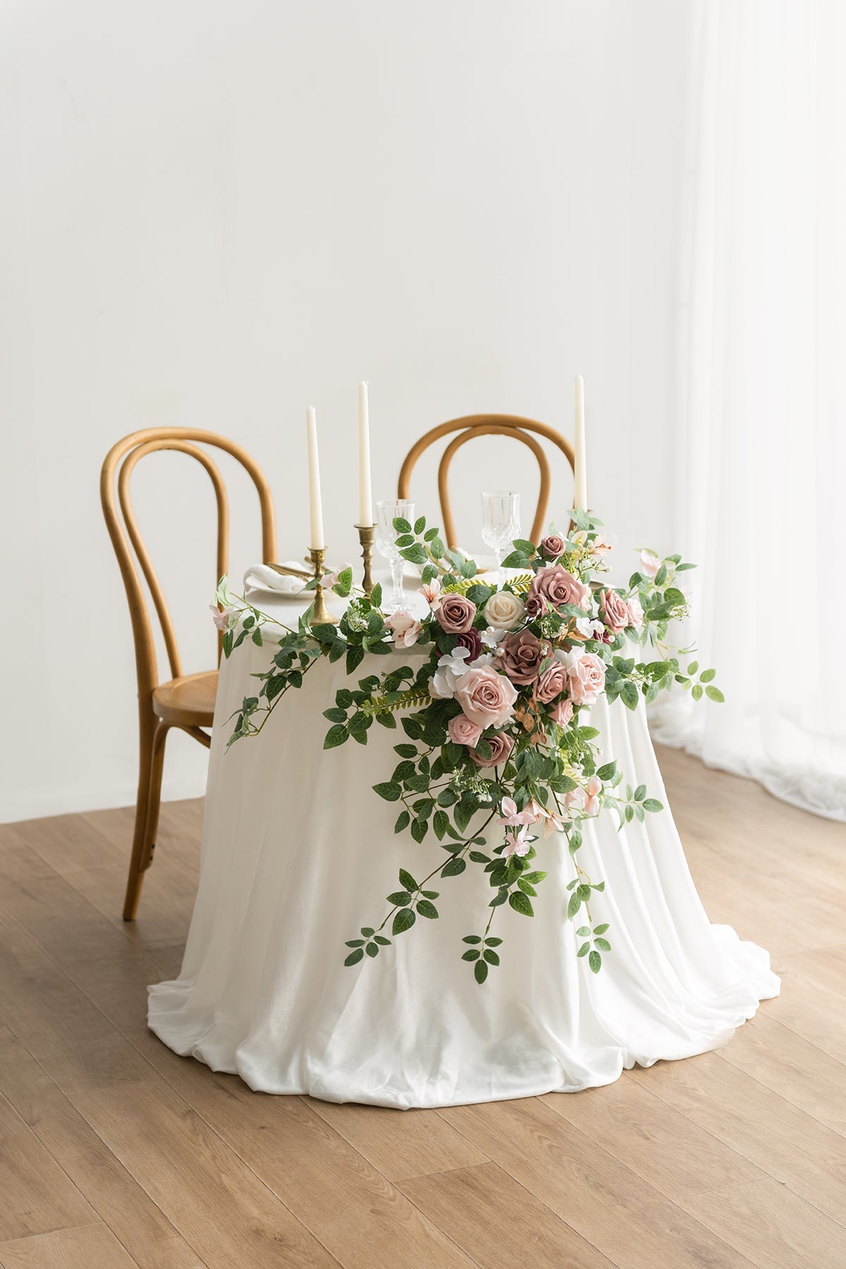 Sweetheart Table Floral Swags in Dusty Rose & Cream