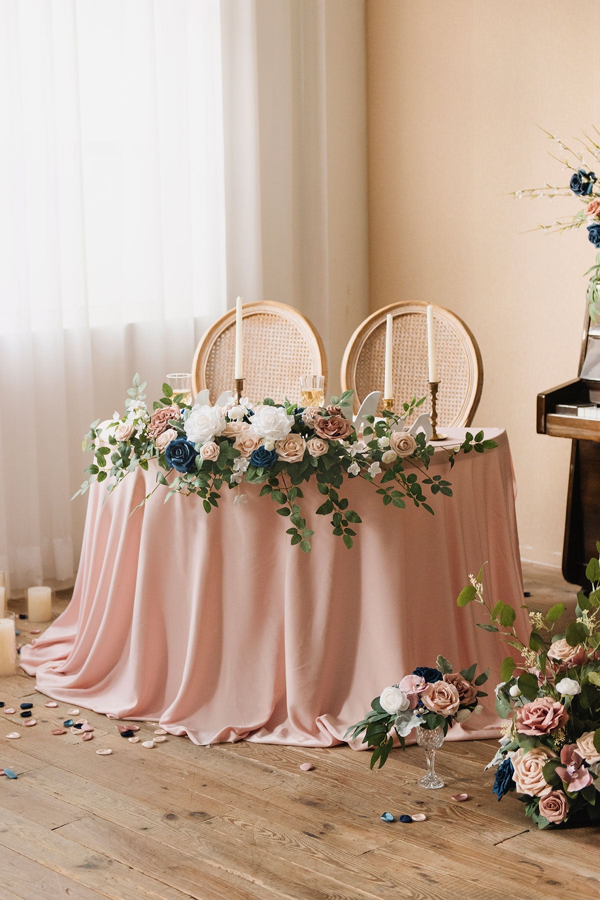 Head Table Floral Swags in Dusty Rose & Navy | Clearance